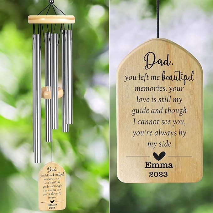 Sympathy Wind Chimes for Loss of Father, Personalized Memorial Gift in Loving Memory of Dad