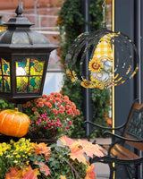 Gnomes Black Wind Spinners Outdoor Inoor,Decorative Hanging Pumpkin Ornaments for Yard Patio Garden,Yellow Sunflower Floral Bee Summer Spring Stainless Steel Metal Wind Sculpture Suspension Trim,12"