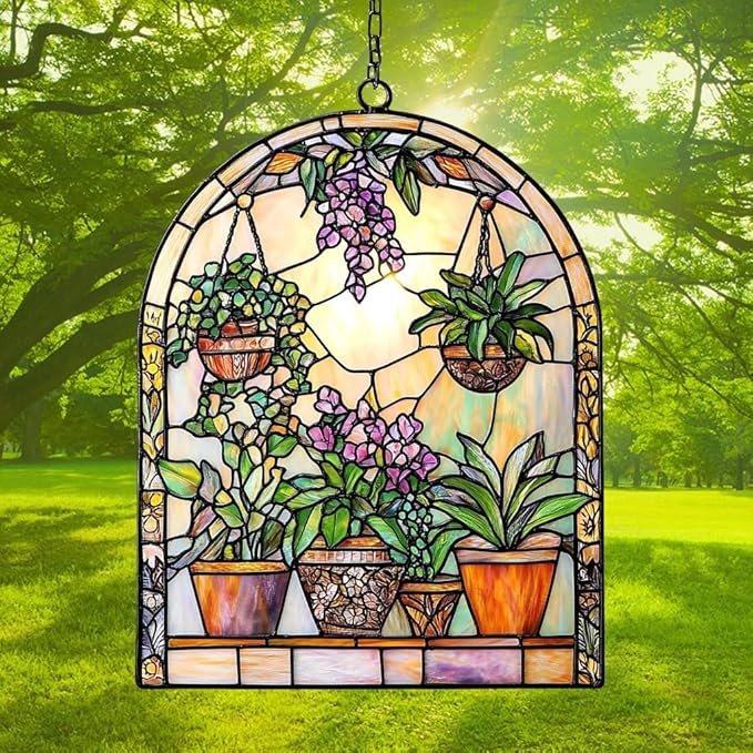 Garden Lovers Acrylic Suncatcher Stained Glass Effect Window Car Hanging Christmas Ornament Indoor Outdoor Decor Garden Sun Catcher Panel for Acrylic Suncatcher Lover for Women Mom Grandma