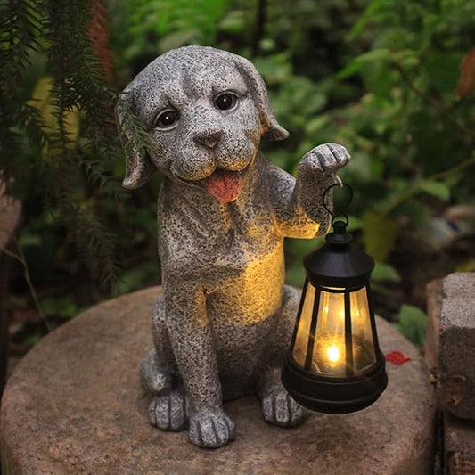 Dog Statue Garden with Solar Lantern - Ideal Gifts for Outdoor Patio, Figurine for Dogs – Gift for Mom, Grandma, Dog Lovers,Birthdays Housewarming Present
