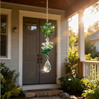 Matuna Four-Leaf Clover Crystal Suncatcher with Heart Prism Ball - Rainbow Maker Window Hanging Ornament for Car, Home, Garden (Blue)