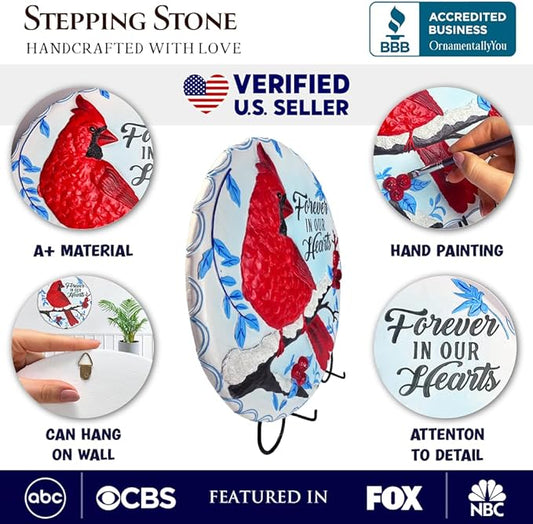 OrnamentallyYou Elegant Resin Stepping Stone, Outdoor Garden Pathway Decoration (Forever in Our Hearts Cardinal Stepping Stone, 9.5" Winter Garden Decorative Resin Figurine)