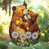 Cute Lovely Mother Bear Acrylic Suncatcher Stained Glass Effect Window Car Hanging Christmas Ornament Indoor Outdoor Decor Garden Sun Catcher Panel for Bear Lover for Women Mom Grandma