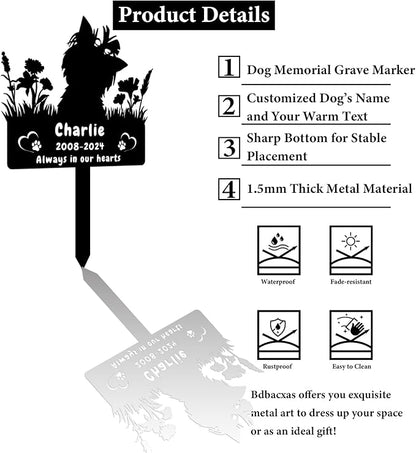 Personalized Yorkshire Terrier Dog Memorial Grave Marker,Custom Flora Dog Memorial Garden Stake,Dog Memorial Plaque Burial Stake Engraved Sign,Dog Sympathy Grave Stake,Dog Memorial Statue Yorkshire1