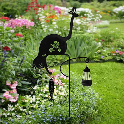 Solar Powered Black cat Fishing Light, Garden Decorative Iron Art Cute cat Fishing Ground Light, Wireless Dusk to Dawn LED Landscape lamp Waterproof.