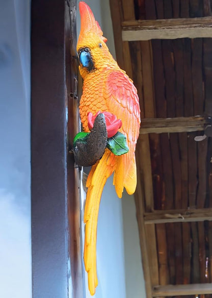 Teaeeno Real Resin Wall Bird Statue Decor,Real Parrot Sculpture Home Decor,Outdoor Indoor Figurine Ornaments-Garden Tree Sculpture,Resin Animal Statue for Garden, Terrace, Lawn, Yard