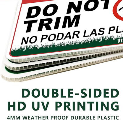2 Pcs 12.6 X 9.4 Inch Corrugated Plastic Double Sided Do Not Trim Yard Signs with Metal Stakes,Plant Signs Bilingual Garden Markers for Outdoor Lawn