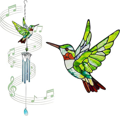 Wind Chimes for Outside, Green Stained Glass Hummingbird Wind Chime, Deep Tone Memorial Gifts for Women Mom Grandma, Durable Metal Garden Patio Yard Window Decoration