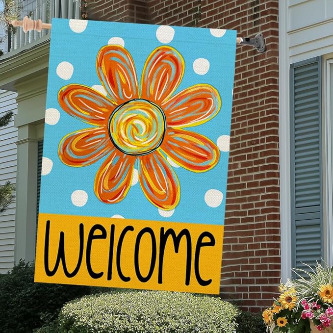 CROWNED BEAUTY Summer Floral House Flag Double Sided 28x40 Inches Large Burlap Seasonal Welcome Yard Porch Decoration for Outside (Blue) CF1838-40