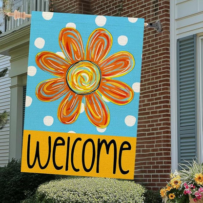 CROWNED BEAUTY Summer Floral House Flag Double Sided 28x40 Inches Large Burlap Seasonal Welcome Yard Porch Decoration for Outside (Blue) CF1838-40