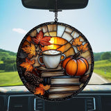 Pumpkin Spices Books Acrylic Suncatcher Stained Glass Effect Window Car Hanging Christmas Ornament Indoor Outdoor Decor Garden Sun Catcher Panel for Book Lover for Women Mom Grandma