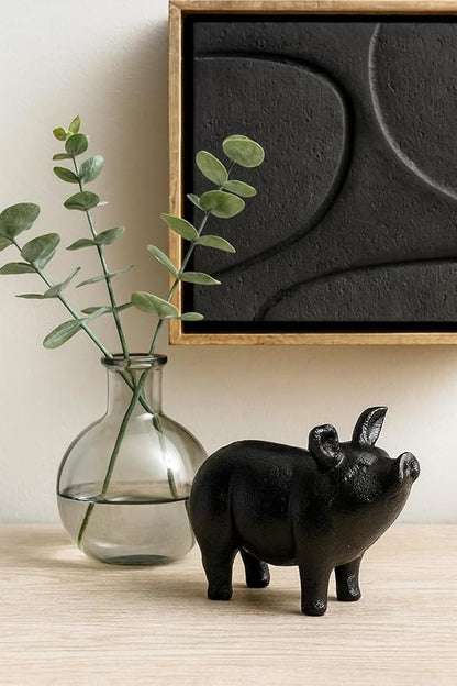NACH Cast Iron Pig Statue, Standing Black Door Stopper, Rustic Paperweight