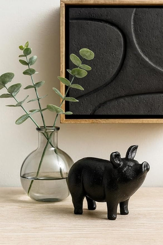 NACH Cast Iron Pig Statue, Standing Black Door Stopper, Rustic Paperweight
