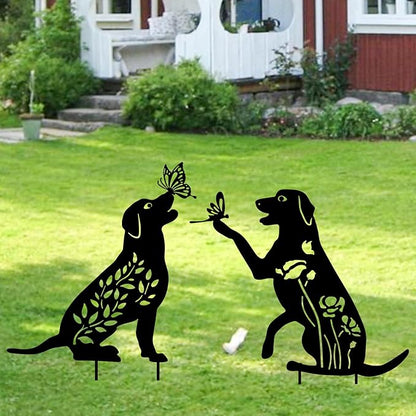 WONDER GARDEN Metal Dog Decor for Outside - 2 Pack Garden Stakes Decorative, Black Dog Silhouette Statues Lawn Ornaments Yard Patio Decor Women Men Mom Gifts