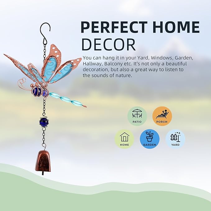 Dragonfly Wind Chimes, Garden Glass Bell Glow Wind Chimes for Home, Party, Festival Decor, Garden Decoration Indoor/Outdoor,Lifelike Dragonfly Deep Tone Style