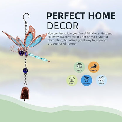 Dragonfly Wind Chimes, Garden Glass Bell Glow Wind Chimes for Home, Party, Festival Decor, Garden Decoration Indoor/Outdoor,Lifelike Dragonfly Deep Tone Style