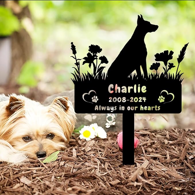 Custom Doberman Pinscher Dog Memorial Grave Marker,Personalized Flora Dog Memorial Stake,Dog Memorial Plaque Burial Stake Engraved Sign,Sympathy Grave Stake for Lost Dog,Dog Statue Headstone