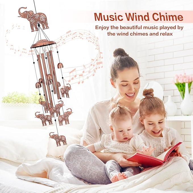 Elephant Wind Chimes Outdoor Elephant Gifts for Women/Men/Mom/Grandma/Wife Birthday Gifts Memorial Gift Metal WindChimes for Outside/Indoors, Home, Lawn, Porch, Patio, Garden Decor, Yard Decorations