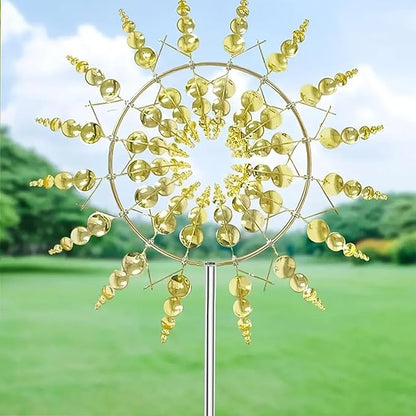 Gold Metal Weathervane, 12 Inch Outdoor Metal 3D Weathervane, Stainless Steel Hanging Wind Catcher, Garden Decorative Stake, Kinetic Art Sculpture for Outdoor Decoration