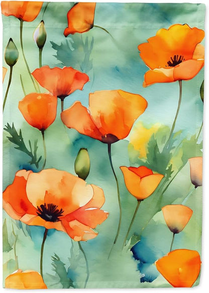 Caroline's Treasures California California Poppies in Watercolor House Flag Large Porch Sleeve Pole Decorative Outside Yard Banner Artwork Wall Hanging, Polyester, House Size, Multicolor