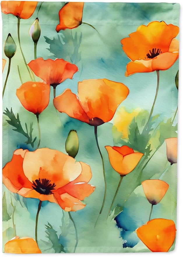 Caroline's Treasures California California Poppies in Watercolor Garden Flag Mailbox Flag Decorative Yard Flag Banner Outside Patio Artwork Yard Flower Beds, Garden Size, Multicolor
