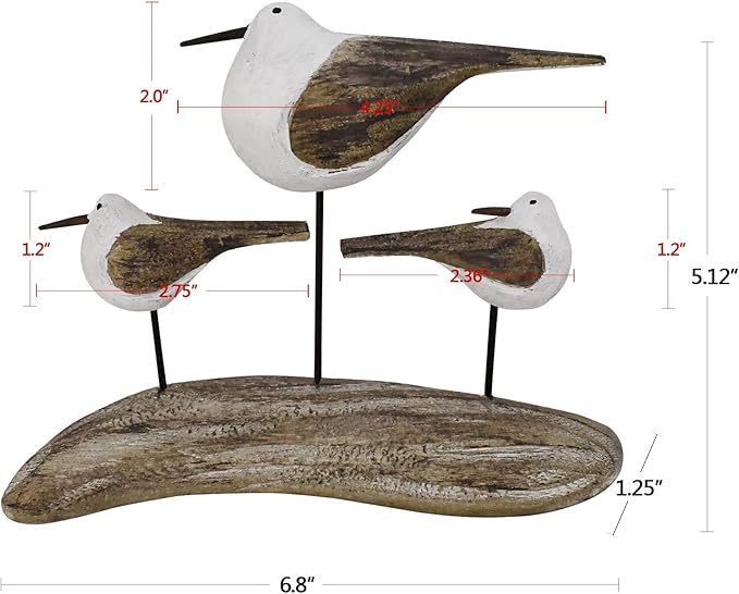 Morning View Wooden Sea Birds Decor Wood Seagull Statue Bird Figurines Seabird Statue Standing Seagulls Decorations Coastal Sculpture Nautical Beach Ocean Home Table Garden Yard Lawn Outdoor 5 Inch