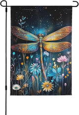 Watercolor Dragonfly and Floral Garden Flags 12×18 Inch Double Sided Decorative Yard Banner Seasonal Flag for Outdoor Outside Decor