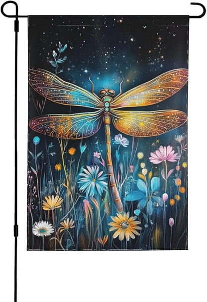 Watercolor Dragonfly and Floral Garden Flags 12×18 Inch Double Sided Decorative Yard Banner Seasonal Flag for Outdoor Outside Decor