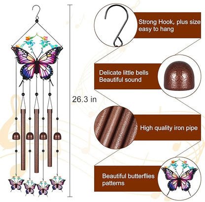 Butterfly Wind Chimes for Outside,Metal Windchimes with S Hook with Playful Design Wind Chime Garden Decor Outdoor Ideal Memorial/Housewarming/Birthday/Festival Gifts Front Yard Decor