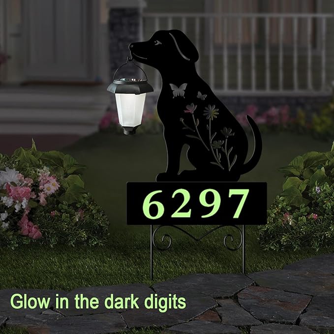 Solar Dog Garden Stakes Dog Holding Solar Lantern Decor Stakes Animal Yard Decorative Stakes Yard Sign -Number
