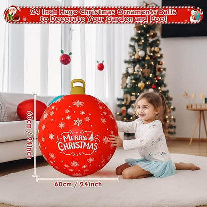 Flasoo 3 Pack Giant Christmas Ornaments, 24 Inch Inflatable Ornaments Balls Outdoor for Christmas Decorations, Giant Outdoor Jingle Bells for Front Door Yard Tree Hanging Decoration