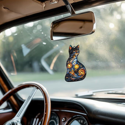 Celestial Cat Acrylic Suncatcher, Boho Suncatchers for Window Hanging Ornament, Stained Glass Effect Indoor Outdoor Garden Decor for Celestial Lover, Gifts for Mother's Day, Mom, Grandma, Wife, Women