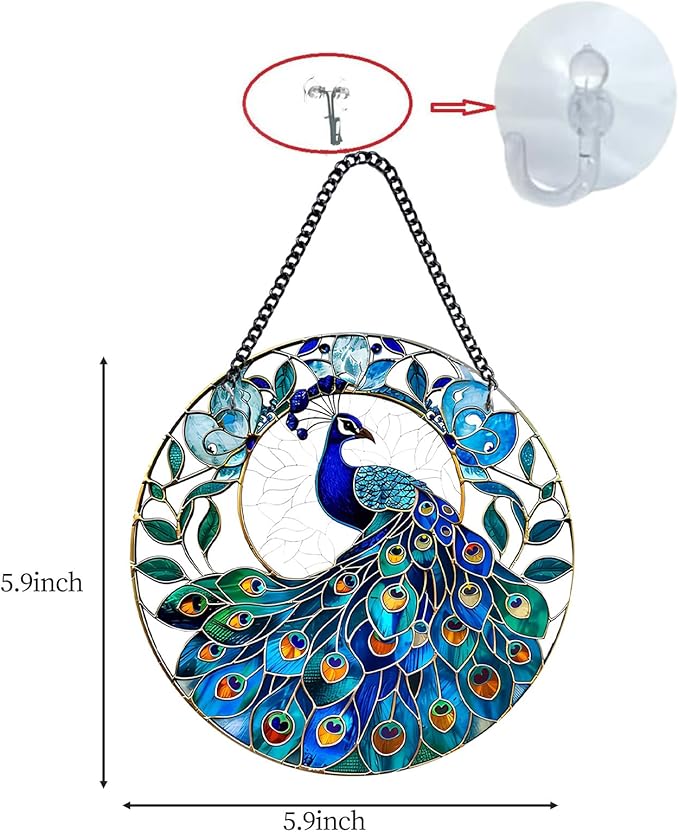 Plexiglas Peacock Suncatcher Kit - Stained Plexiglass Window Hanging for Room Decor Aesthetic, Cute Garden Decor for Outside, Yard and Balcony Decor - Home Decor Aesthetic SunCatcher