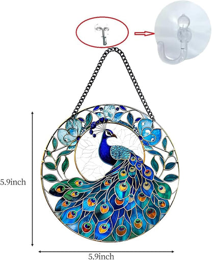 Plexiglas Peacock Suncatcher Kit - Stained Plexiglass Window Hanging for Room Decor Aesthetic, Cute Garden Decor for Outside, Yard and Balcony Decor - Home Decor Aesthetic SunCatcher