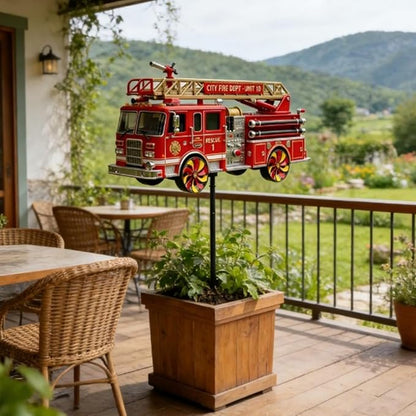 Fire Truck Garden Wind Spinner, Decorative Fire Truck Wind Spinner Outdoor Garden Art, Yard Decor Outdoor/Indoor Decoration, Dynamic Art Hanging Sculpture, for Women, Mom, Men, Dad