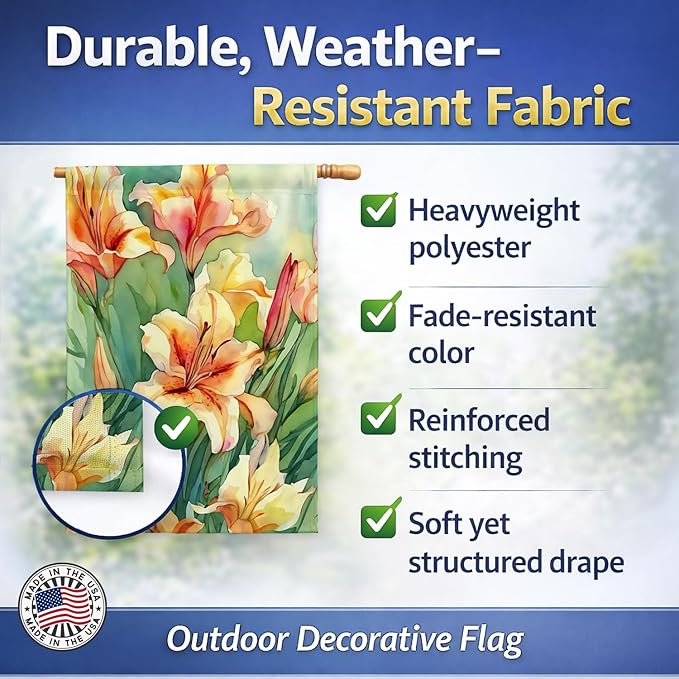 Caroline's Treasures Utah Sego Lilies in Watercolor House Flag Large Porch Sleeve Pole Decorative Outside Yard Banner Artwork Wall Hanging, Polyester, House Size, Multicolor