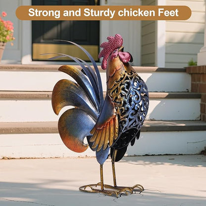 Rooster Garden Statues,Vintage Chicken Statue for Outdoor Decor, Regal Mighty Metal Rooster,Perfect Handmade Gift for Housewarming, Friends, Garden Lover
