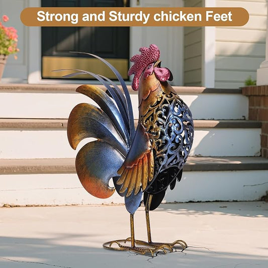 Rooster Garden Statues,Vintage Chicken Statue for Outdoor Decor, Regal Mighty Metal Rooster,Perfect Handmade Gift for Housewarming, Friends, Garden Lover
