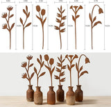 hogardeck Garden Decor for Outside, 6 Pcs Rusty Metal Flower Garden Stakes with Fern Leaf Design for Outdoor Yard Art, Rustic Plant Stakes for Flower Bed, Pot, Vase