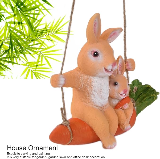 Gavigain Hanging Garden Pendant,Animal Model Rabbits Pattern Exquisitely Carved Romantic Feel Home Courtyard Decoration House Ornament