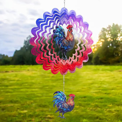 Rooster Hanging Wind Spinner Outdoor - 12 Inches Stainless Steel Wind Sculpture Aesthetic Wind Chime Chicken Farmhouse Art Ornaments for Garden Yard Balcony Patio Lawn Yard Decorations
