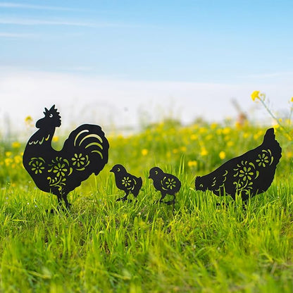 EZTZEN Chicken Metal Garden Stakes Decorative,Chicken Gifts for Women/Men/Chicken Lovers Gifts,Black Chicken Silhouette Statues Garden Decor for Outside,Outdoor Decor,Yard Art,Patio,Lawn Ornaments