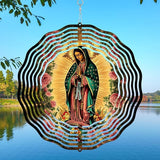 Virgin Mary Prayer Wind Spinner, Metal Wind Spinners Outdoor Indoor, Virgin Mary Rose Hanging Garden Decor for Outside, Stainless Wind Spinners for Yard and Garden 10 inch 3D (25.76X25 CM)
