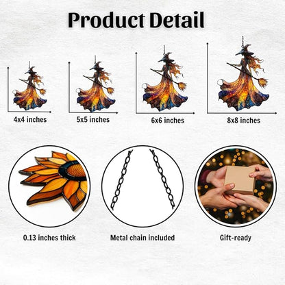 Halloween Witch Acrylic Suncatcher Stained Glass Effect Window Car Hanging Christmas Ornament Indoor Outdoor Decor Garden Sun Catcher Panel for Halloween Lover for Women Mom Grandma