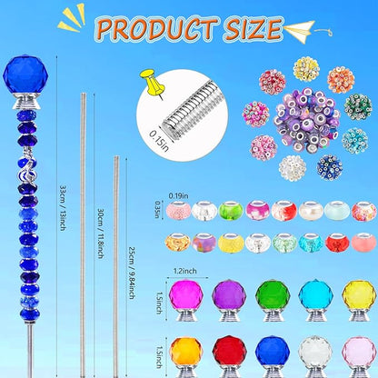 247 PCS Beaded Garden Stakes Kit, DIY Fairy Wand Garden Stake Beads Kits with Assortment Large Hole Beads 10 Crystal Stopper Top Threaded Rods and 10 Silver Pendants for Outdoor Indoor Decor