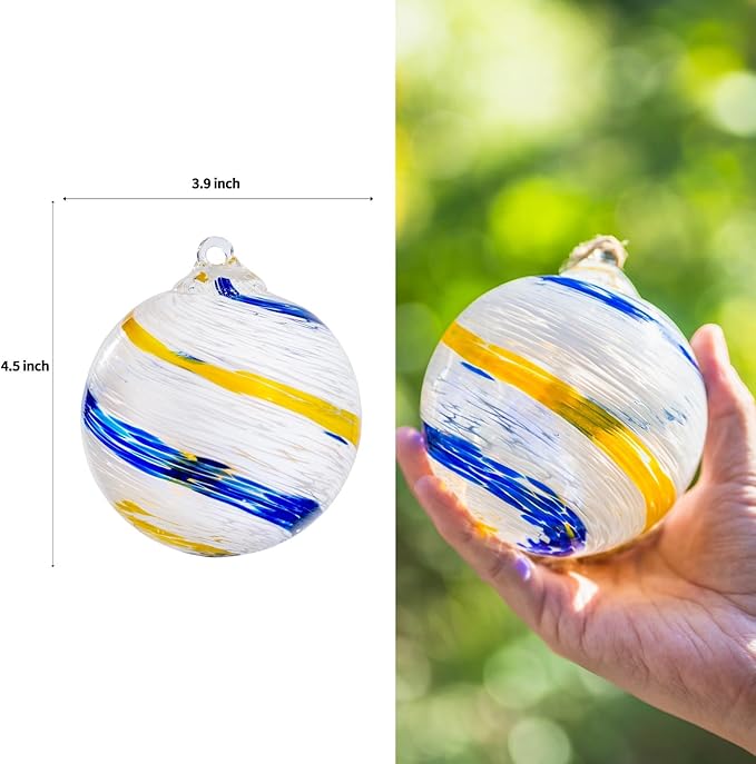 4”Christmas Balls, Gazing Balls Hanging Friendship Balls, Hand-Blown Glass Ball Christmas Ornament for Window Outdoor Home Decor, Christmas Tree Decoration, Gifts for Women (White