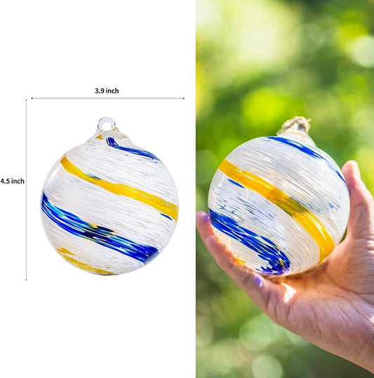 4”Christmas Balls, Gazing Balls Hanging Friendship Balls, Hand-Blown Glass Ball Christmas Ornament for Window Outdoor Home Decor, Christmas Tree Decoration, Gifts for Women (White