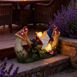 Solar-Powered Garden Gnome Statue - Mushroom LED Light Outdoor Lawn Ornament, Waterproof Resin Sculpture,Weather-Resistant Cute Figurine, Perfect for Yard, Garden Path, Patio Lighting Decor (Red)