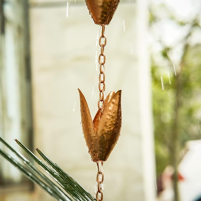 Topadorn Rain Chain Iron Gutter Chains with Rain Collector Thick Iron 12 Leaf Cups 8.5 FT Garden Decoration