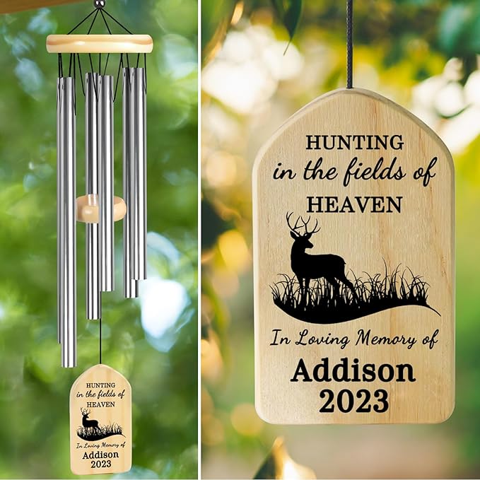 Memorial Wind Chimes - Hunting in Heaven Memorial Gifts - Sympathy Gifts for Lost of Loved One Who Loved to Hunt - Bereavement Gifts for Loss of Father, Husband, Brother, Grandpa or Hunter